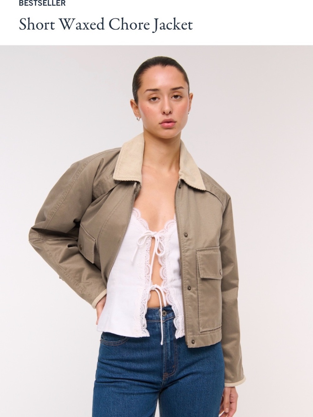 Abercrombie & Fitch Utility Jacket in Taupe with Cream Collar